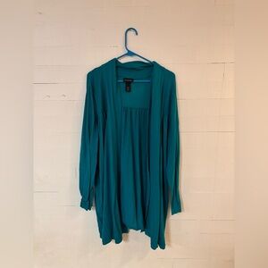Lane Bryant Size 26/28 Teal Open Front Cardigan Single Button Cotton